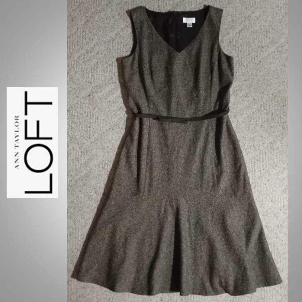 Ann Taylor LOFT silk / wool brown belted dress Women's size  6 #